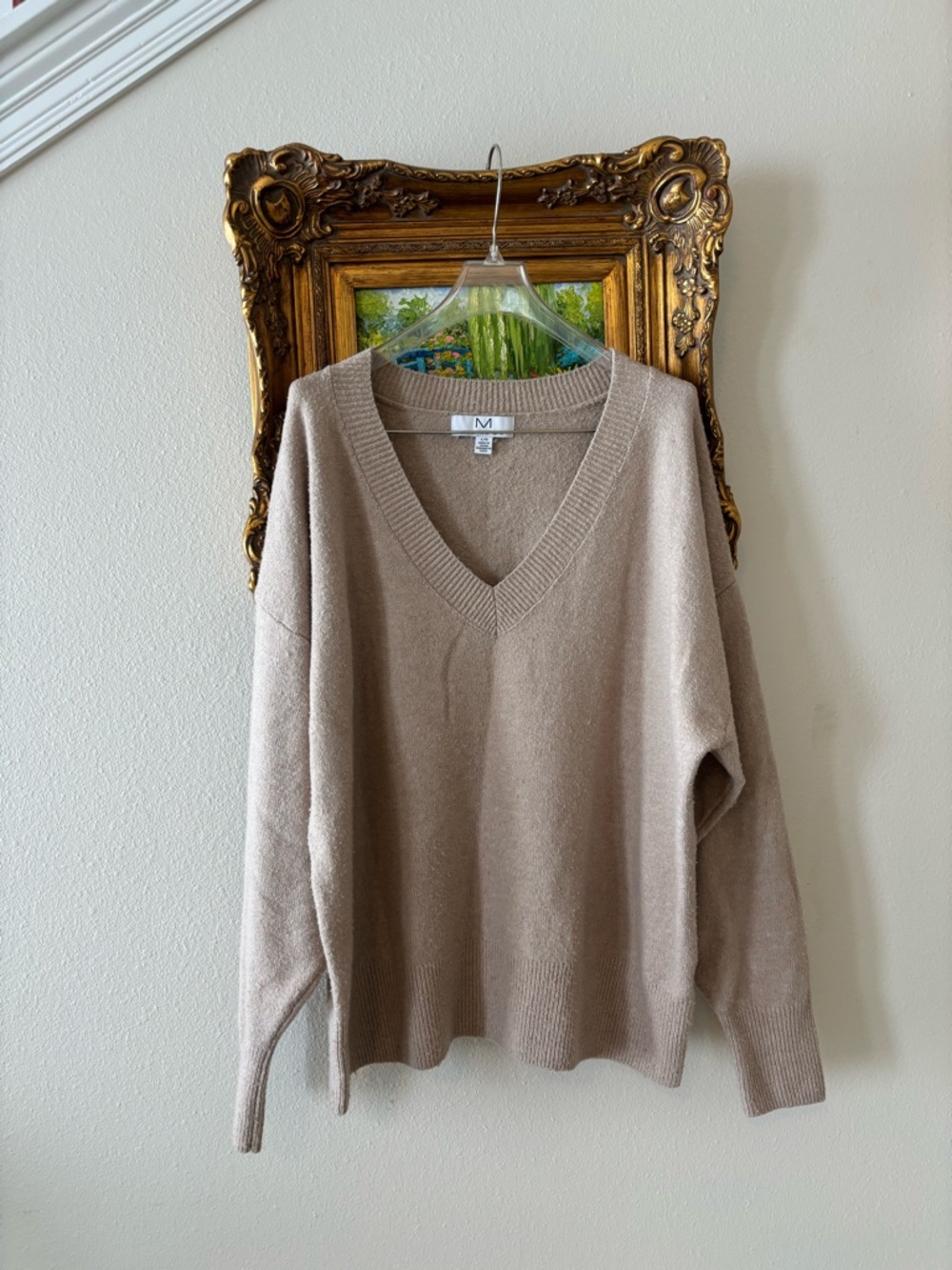 Magaschoni V-Neck Sweater in Light Taupe